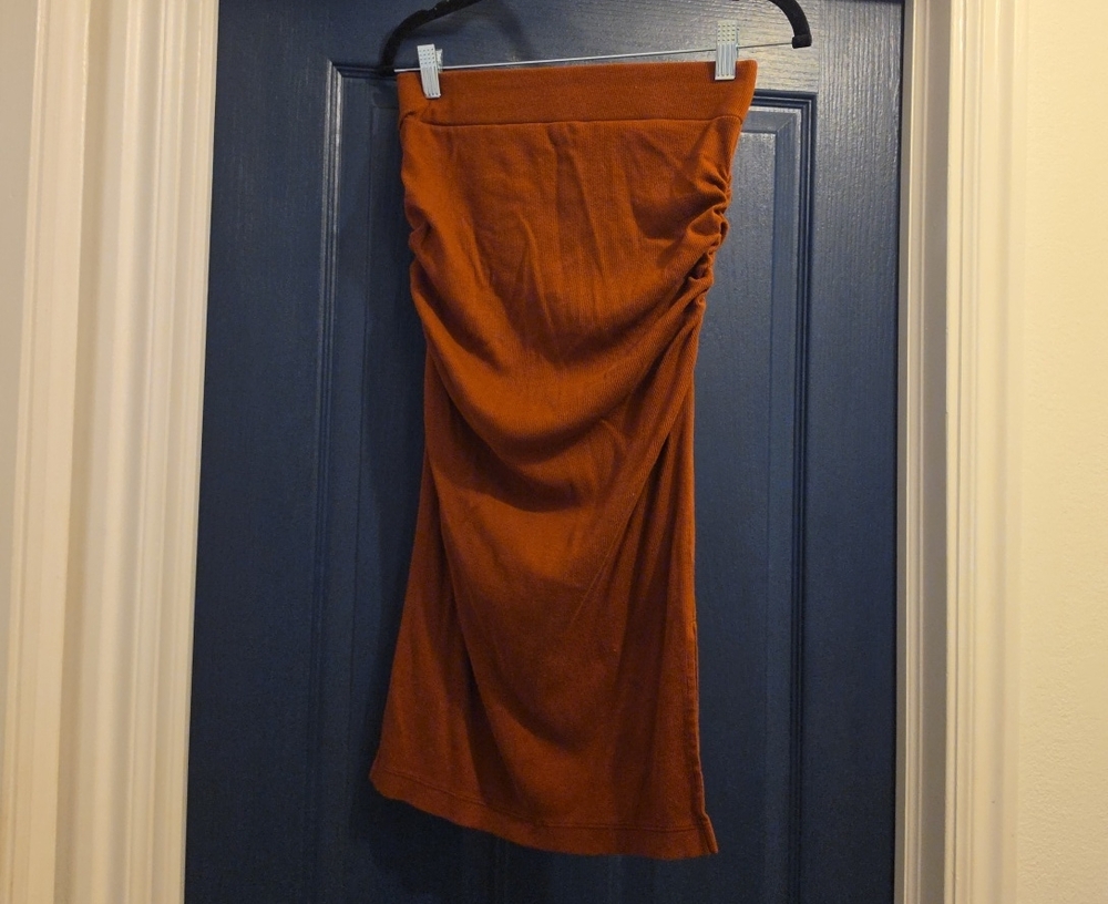 Michael Stars Rust Midi Skirt with Side Ruching